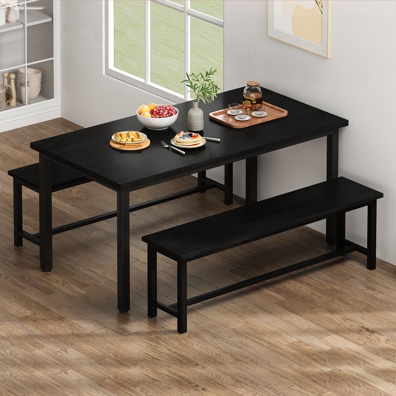 Juego de mesa de comedor moderna Recaceik de 4 piezas con 2 bancos - Muebles compactos y que ahorran espacio con estructura metálica contemporánea para cocinas modernas, apartamentos pequeños [Juego de comedor de interior], muebles para apartamentos, mueb