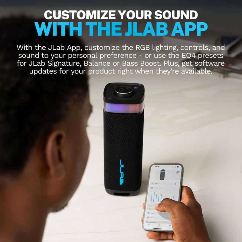 Experiencia Bluetooth épica de JLab: Altavoz Bluetooth Epic Party y conjunto de 2 altavoces JBuds Party, conexión Labsync.
