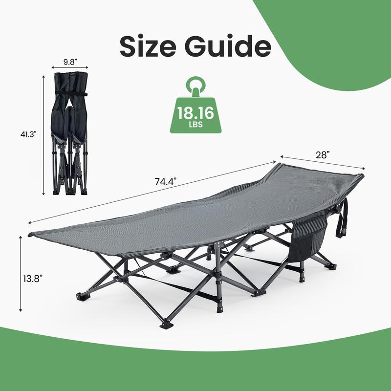 Cama plegable de camping Sweetcrispy para adultos, ajustable en 6 ángulos, con colchón, ideal para acampar, la oficina o actividades al aire libre. Cama plegable ligera que soporta hasta 204 kg (450 lbs).