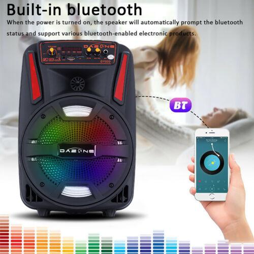 Altavoz portátil Bluetooth PA con subwoofer de 8", altavoz inalámbrico recargable con micrófono, radio FM y LED.
