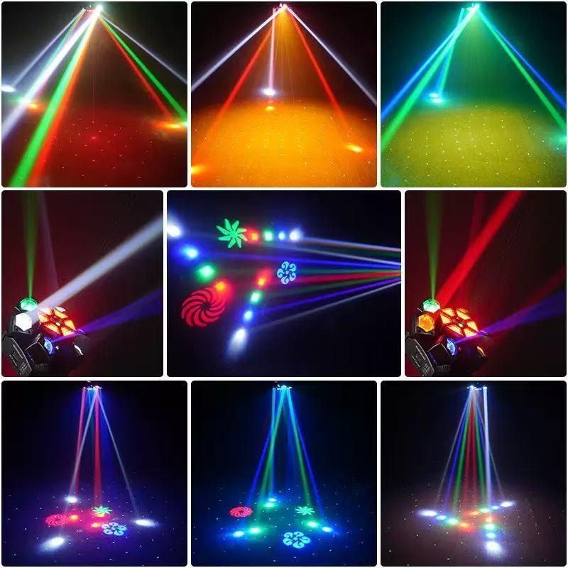 Luces de fiesta para DJ de 150 W con 6 brazos, luz de escenario RGBW de 150 W con láser rojo y verde, luces de discoteca sincronizadas con música y activadas por sonido, luz estroboscópica DMX512 para bodas, clubes y fiestas en casa.
