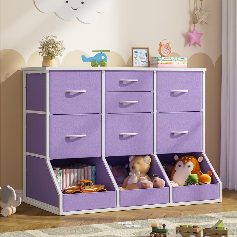 Organizador de almacenamiento Raybee de 99 cm de ancho con 7 cajones con cierre, 3 cajones con diseño de apertura espaciosa, estantería alta y librería para niños y niñas, cómoda moderna, mueble para el hogar que ahorra espacio para sala de juegos, aula, 