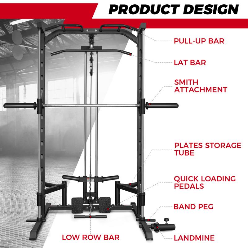 Máquina Smith multifuncional RitFit PSR05 con 13 accesorios incluidos. Máquina Smith, máquina de sentadillas, jaula de potencia, sistema de gimnasio en casa, estación de gimnasio en casa, equipo de entrenamiento de fuerza (negro/rosa), máquina de ejercici