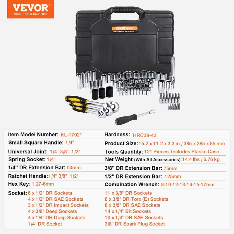 Kit de herramientas mecánicas, juego de herramientas automotrices con vasos SAE y métricos de 1/4", 3/8" y 1/2", 145/205/450 piezas, estuche de almacenamiento y accesorios, línea Summervibes
