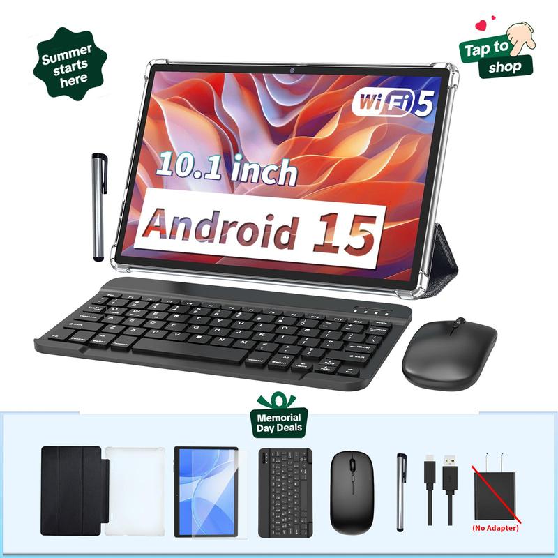 Tableta 2 en 1 Android 15 de 10,1 pulgadas | Dispositivo portátil con teclado, ratón, funda y lápiz óptico | WiFi 5G, cámara dual | Excelente paquete de regalo para el Día del Padre