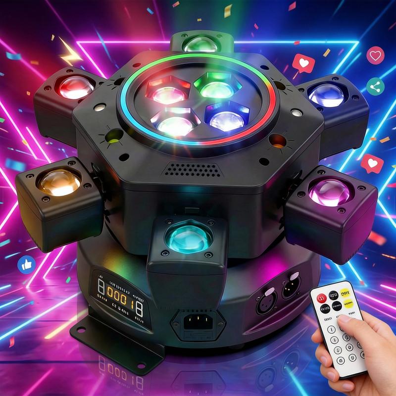 Foco de escenario para DJ de 180 W para fiestas, foco LED RGBW 6 en 1 de 6 brazos para DJ, compatible con DMX-512 y control de sonido, foco de escenario para fiestas
