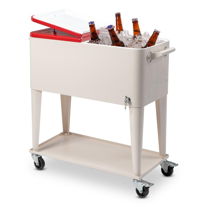 Incubadora con congelador de 80 cuartos con tubo de drenaje, carrito refrigerado con ruedas, recipiente aislado, abridor de botellas y ruedas con freno.