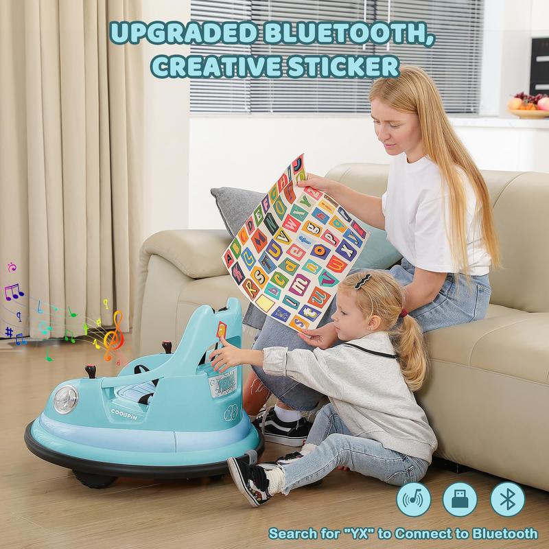 Coche de choque de 12 V para niños pequeños, juguete eléctrico infantil con mando a distancia, 2 velocidades, giro de 360°, luces LED, música y pegatinas personalizables, regalo para niños y niñas de 3 a 6 años.