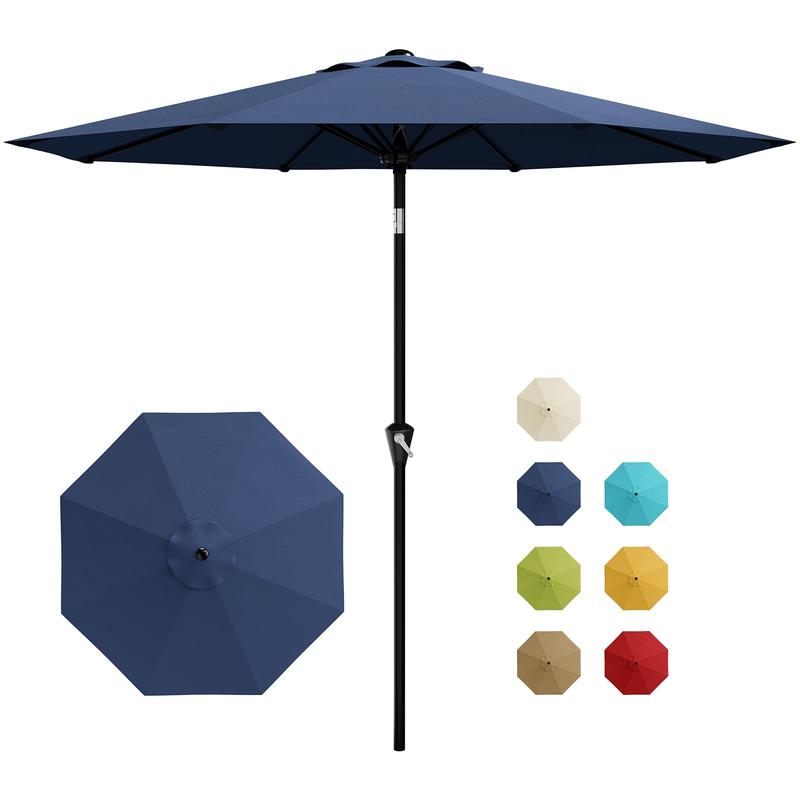 Sombrilla de exterior Garvee Modern de 300 cm (9 pies) resistente con luces LED solares, estructura de 8 varillas de alta resistencia, doble inclinación de 30°, manivela de fácil uso, sombrilla de protección solar resistente a la intemperie para jardín, b