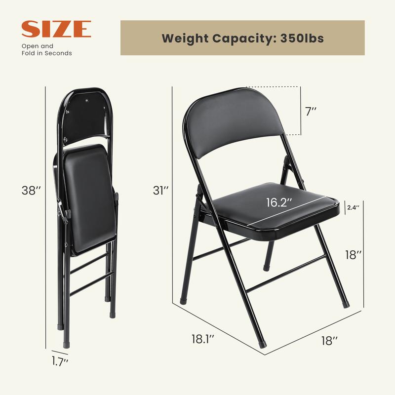 【Paquete económico】Silla plegable acolchada de cuero, estructura metálica resistente, asiento versátil para uso en interiores y exteriores.