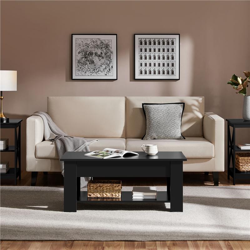 Mesa de centro elevable Yaheetech con compartimento oculto y 2 estantes abiertos. Diseño multiusos. Elevador a gas. Ideal para espacios pequeños. Perfecta para sala de estar, oficina o el hogar.