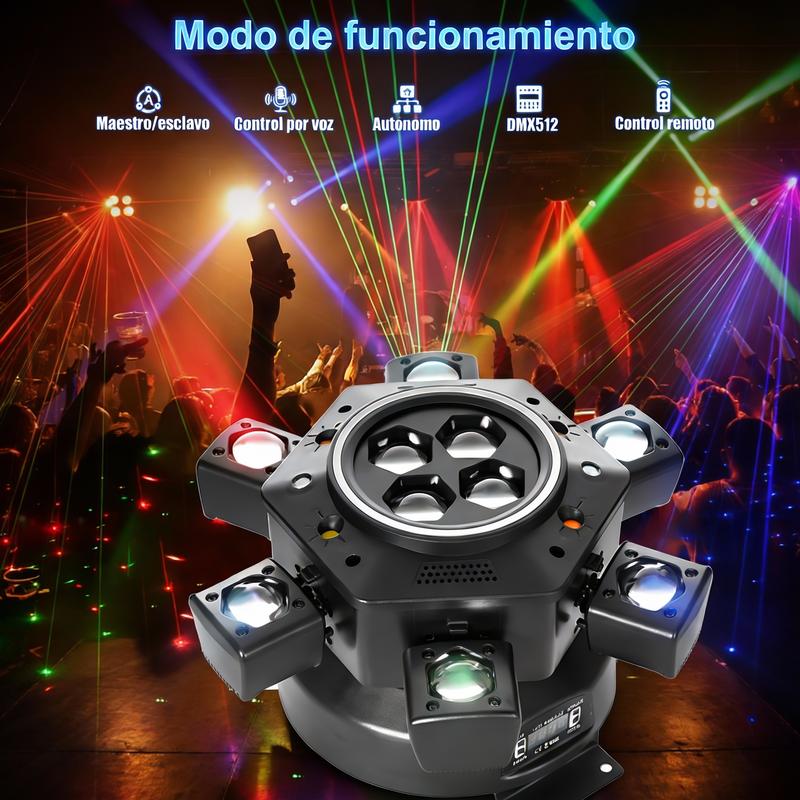 Foco de escenario para DJ de 180 W para fiestas, foco LED RGBW 6 en 1 de 6 brazos para DJ, compatible con DMX-512 y control de sonido, foco de escenario para fiestas