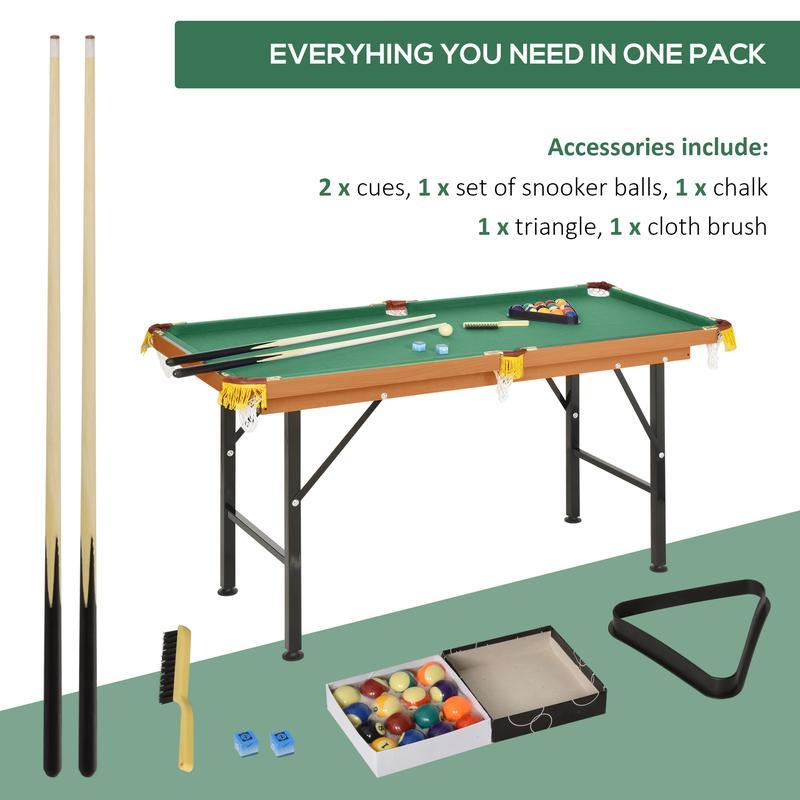 Mesa de billar plegable portátil Soozier de 140 cm (55 pulgadas), tablero de MDF y estructura de pino con superficie de vellón de poliéster, accesorios de ABS y plástico incluidos, para niños y adultos, compacta, incluye tacos y accesorios, patas ajustabl