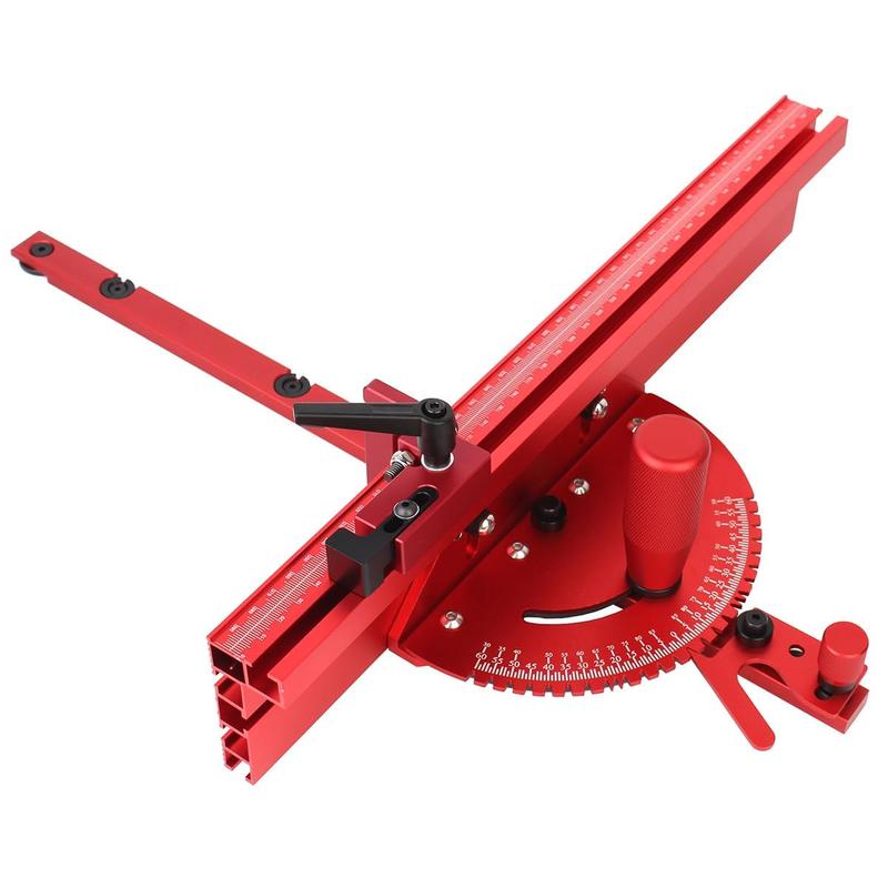 Guía de inglete de precisión roja para sierra de mesa, sierra de cinta y mesa de fresado – Guía de aluminio resistente, tope de ángulo de 45/90 grados, repuesto para trineo de corte transversal y carpintería. Regalo para el día del padre.