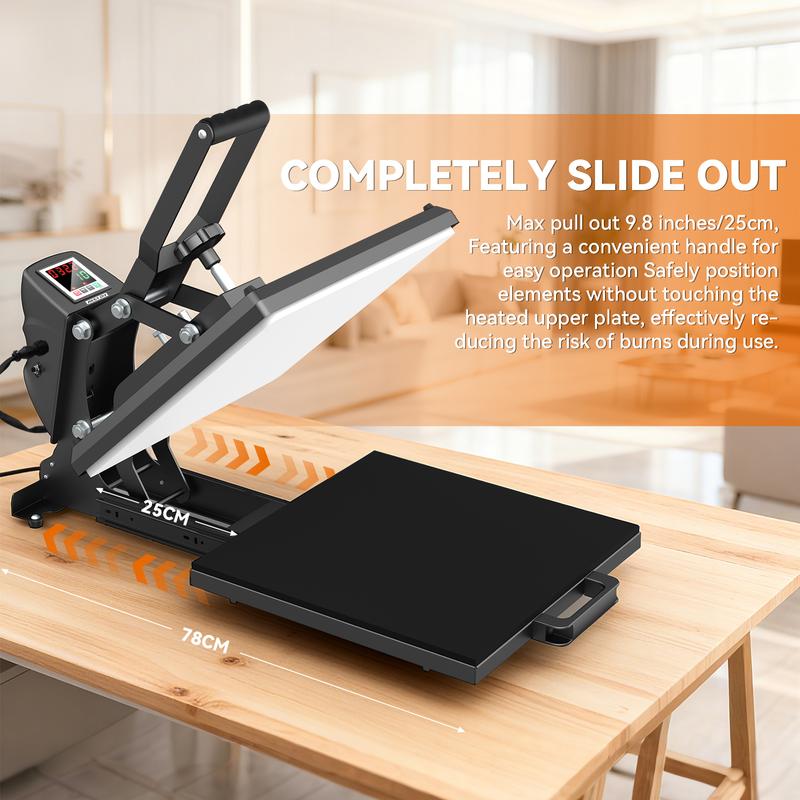 Prensa térmica de sublimación deslizante AKEYDIY de 15 × 15 pulgadas, prensa térmica con tapa abatible, máquina de transferencia digital de grado industrial, calentamiento rápido, adecuada para vinilo de transferencia térmica, funciona para camisetas, bol