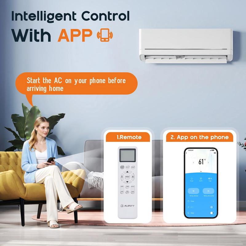 [¡¡¡SE ENVÍA EN 2 CAJAS!!!] Aire acondicionado mini split con bomba de calor de 12000 BTU a 36000 BTU, aire acondicionado inverter sin conductos, enfría hasta 750-2500 pies cuadrados, de bajo consumo energético con autolimpieza, cable de alimentación y to