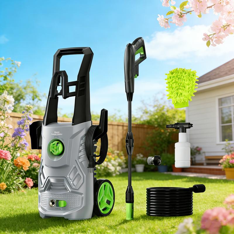 Hidrolavadora, 4200 PSI máx., 2.6 GPM, con 4 boquillas, eléctrica, para limpieza de patios, piscinas, lavado de autos y cercas. Cable de 7 m y manguera de 7 m.