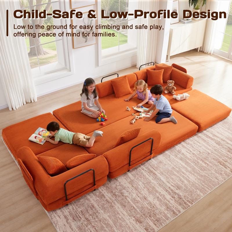 【1/2 Paquetes】Sofá cama convertible de 79-118" con 4 almohadas, sofá futón de pana 5 en 1 para espacios pequeños, sofá modular de suelo con estructura de forma fija, para cama de invitados y área de juegos para niños con funda lavable, sofá de peluche par
