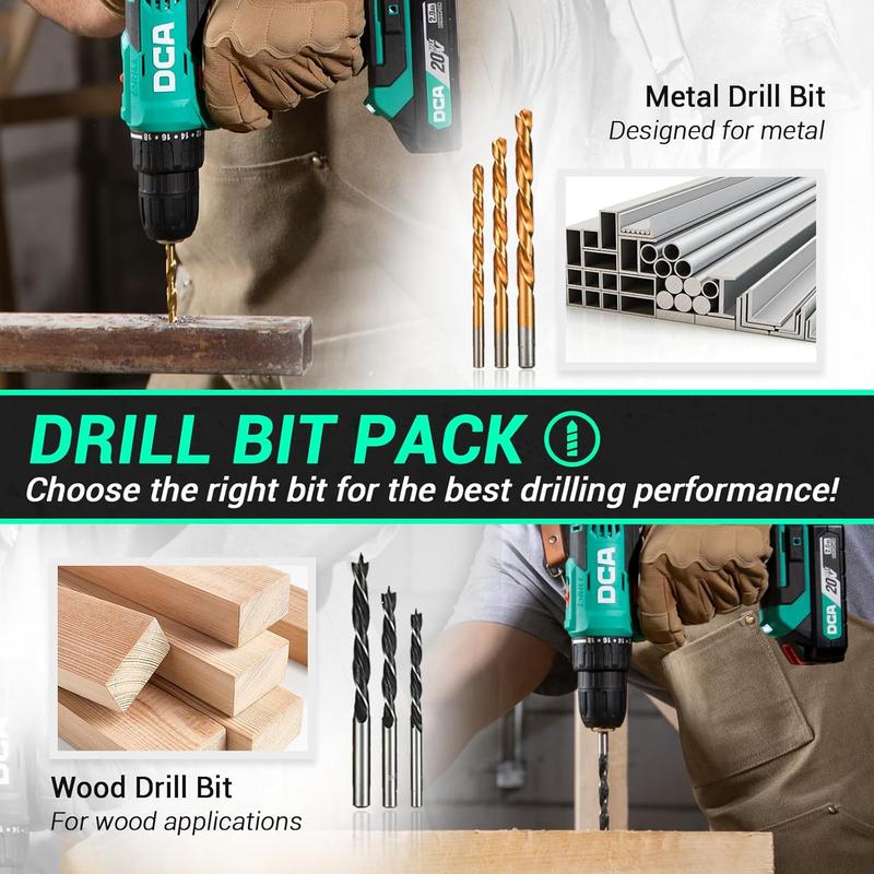 【Garantía de 5 años】Taladro inalámbrico DCA de 20 V, juego de 25 piezas, 28 ft・lb de torque, portabrocas sin llave de 3/8", batería de 2.0 Ah y cargador, 18+1 ajustes de embrague, ideal para bricolaje en el hogar, montaje de muebles, plomería, perforación
