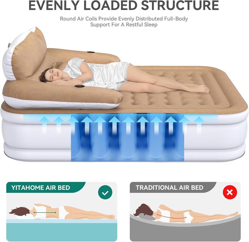 Colchón de sofá cama inflable tamaño Queen de YITAHOME con cabecero y bomba, sofá cama inflable para sala de estar.