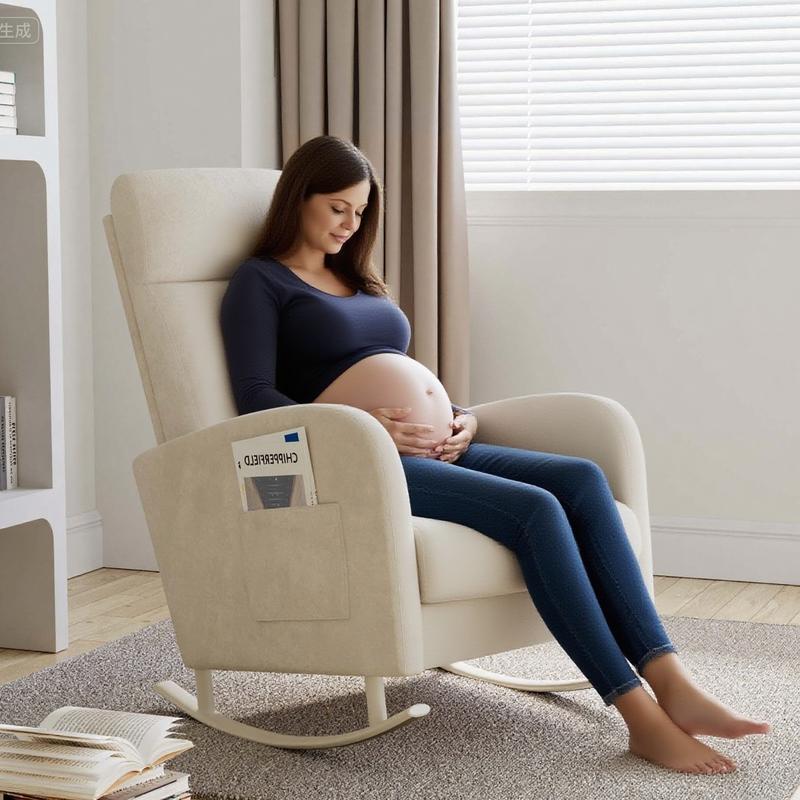 Mecedora HIPIHOM para bebé, sillón reclinable ergonómico con tapicería de tela blanca suave. Perfecta para la sala de estar, la oficina en casa, momentos de lectura y para calmar a los bebés.