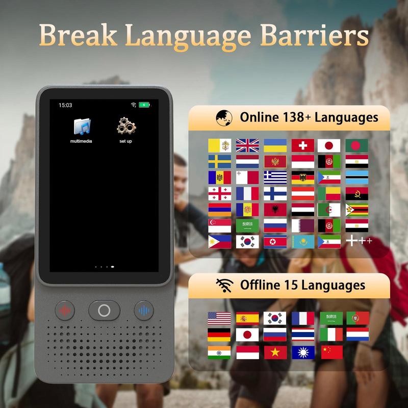 Dispositivo traductor de idiomas con IA | Sin cargos adicionales | La traducción no requiere señal | Traduce más de 138 idiomas con WiFi | Traducción multilingüe en tiempo real con pantalla táctil