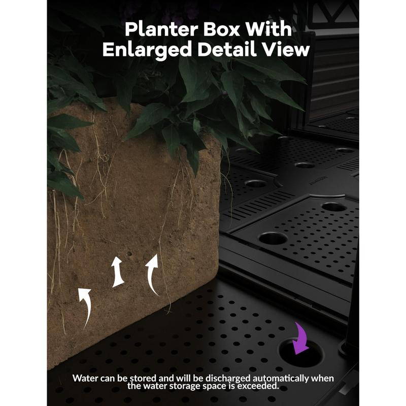 Juego de 7 macetas elevadas con enrejado, 116" de ancho x 63" de alto, de plástico, para jardín vertical exterior con plantas trepadoras, con pantalla de privacidad integrada, resistentes y ligeras para patio, balcón y jardín.