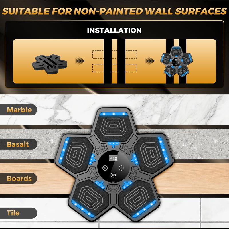 Máquina de boxeo con música Bluetooth mejorada (modelo 2026) con guantes de boxeo y plataforma de golpeo inteligente para montaje en pared, entrenador de boxeo con velocidad ajustable. Equipo de entrenamiento para el hogar, apto para niños mayores de 6 añ