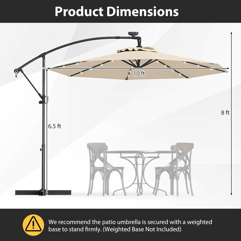 Sombrilla de patio solar giratoria de 360° de 3 metros, sombrilla de exterior con brazo lateral descentrado, fácil ajuste de inclinación, manivela y base en cruz para piscina, terraza, jardín o patio trasero.