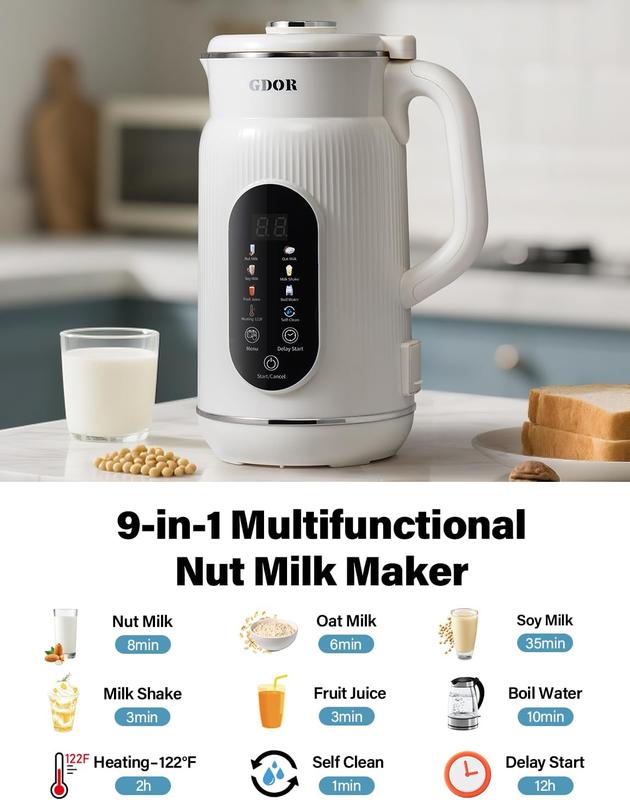 Cafetera y máquina de leche vegetal multifuncional 8 en 1, 946 ml (32 oz), autolimpieza automática, inicio diferido, función para mantener caliente, hierve el agua – Acero inoxidable SummerVibes