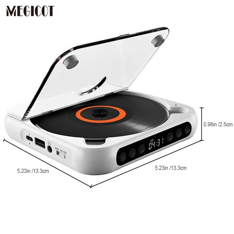 Reproductor de CD inalámbrico recargable Bluetooth 5.3 MEGICOT - Reproductor de audio multiformato con batería de 2000 mAh, controles de botón, función de retención de altavoz, pantalla LED, puerto USB, compatibilidad con auriculares, bloqueo de teclas, r