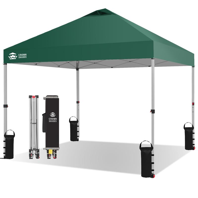 Toldo plegable CROWN SHADES de 10x10 pies, toldo con cierre central patentado de un solo empujón, bolsa de almacenamiento de nuevo diseño, 8 estacas, 4 cuerdas, decoración para el hogar, artículos esenciales para acampar, toldo para el jardín.