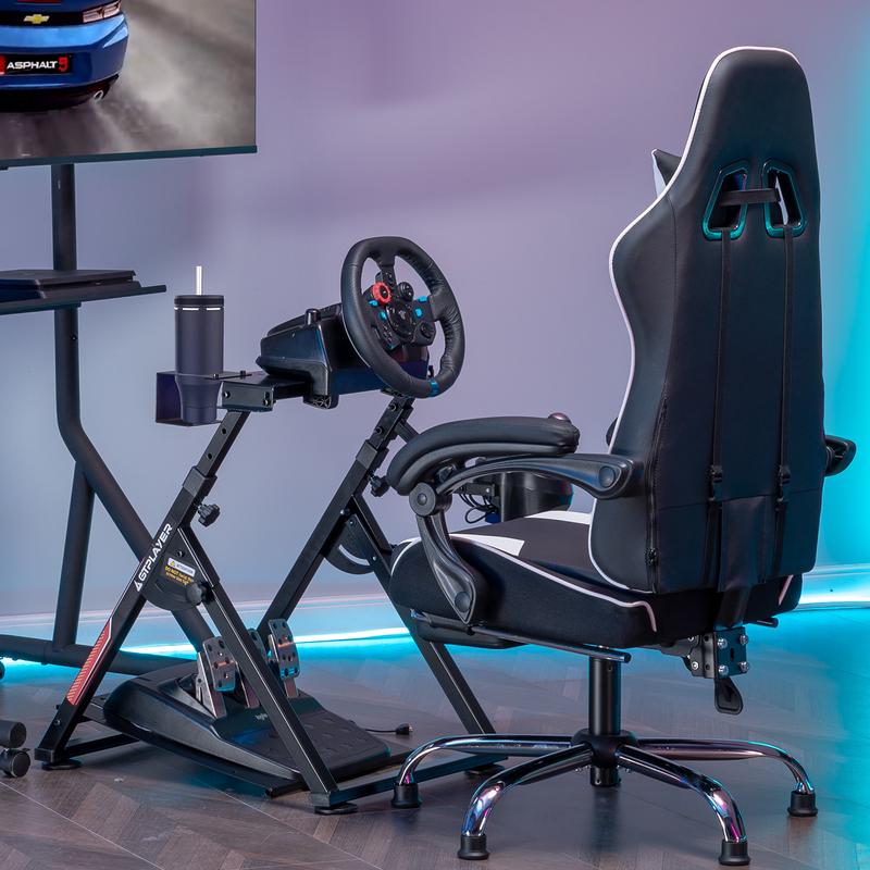 Soporte para volante de simulación de carreras GTPLAYER: accesorio para consola Logitech G25, G27, G29, G920, G923 y Thrustmaster T330TS. Construcción robusta, soporte para mando de juegos con cable (pedales no incluidos).