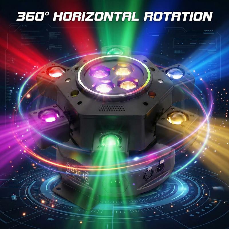 Foco de escenario para DJ de 180 W para fiestas, foco LED RGBW 6 en 1 de 6 brazos para DJ, compatible con DMX-512 y control de sonido, foco de escenario para fiestas