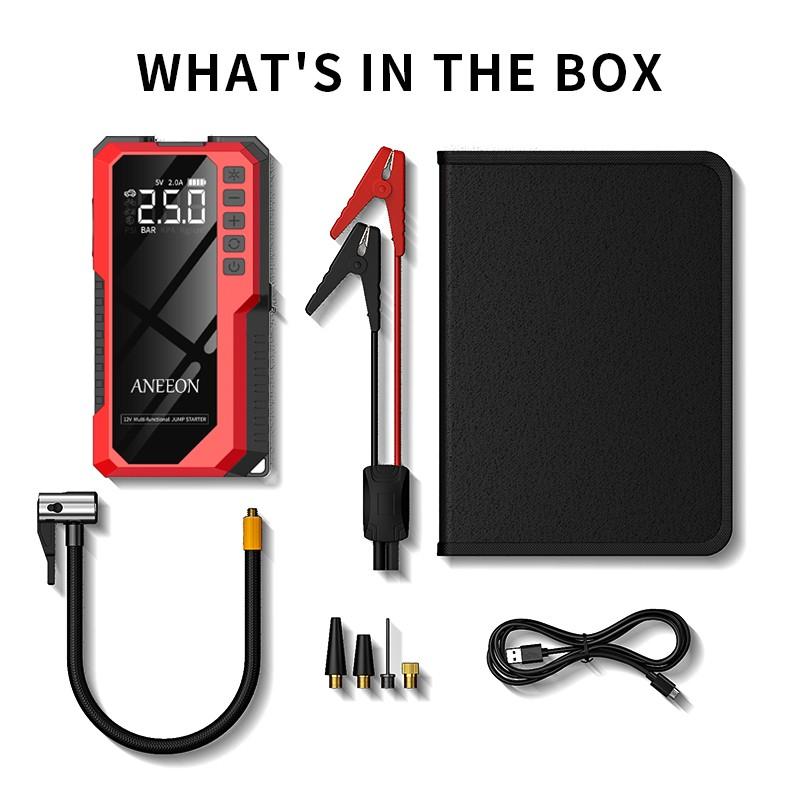 Arrancador portátil para coche de 6400 mAh/8000 mAh con compresor de aire, carga USB rápida, múltiples protecciones de seguridad, incluye cables de arranque #GLOBAL PICKS