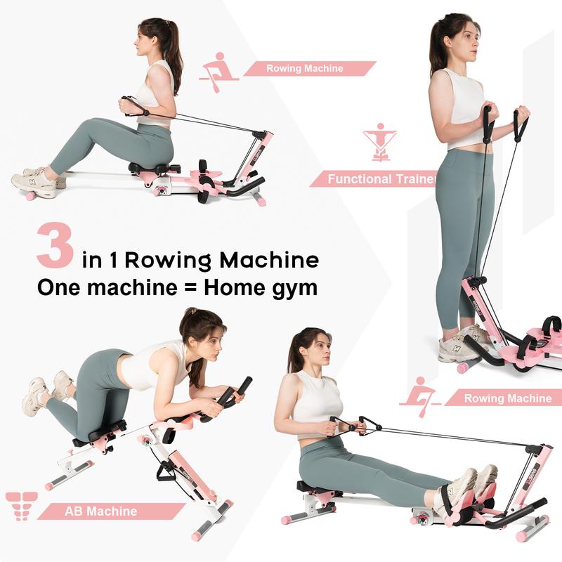 [Nuevas ofertas] TOUSAINS 3 en 1 Entrenador de Abdominales y Remo Pro con Bandas de Resistencia | Máquina de Ejercicio Plegable para Entrenamiento Corporal Completo y Tonificación Muscular, Equipo de Gimnasio en Casa, Rueda de Fitness Abdominal, rueda abd