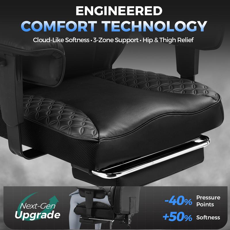 【Ofertas imperdibles】Silla de oficina grande y alta COMHOMA, soporta hasta 181 kg (400 lbs), silla ergonómica para juegos con cuero de lujo con relieve, reposapiés, reclinación de 150°, reposabrazos ajustables y respaldo con resortes ensacados.