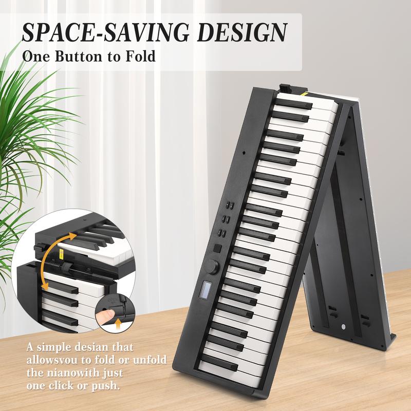 Teclado de piano plegable GARVEE de 88 teclas, piano eléctrico digital portátil de tamaño completo con teclas semipesadas, Bluetooth, auriculares, pedal de sustain y funda.