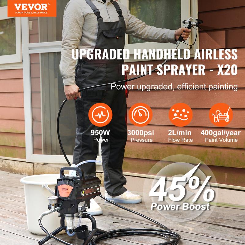 Pulverizador de pintura sin aire de 950 W con soporte, pulverizador eléctrico sin aire de alta eficiencia de 3000 PSI, pulverizador de pintura portátil para interiores y exteriores, muebles y vallas, efecto de pintura fino y uniforme.