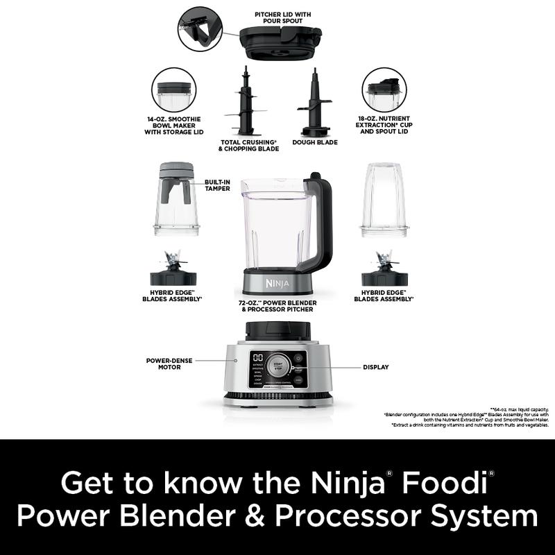 Sistema de batidora y procesador de alimentos con máquina para preparar batidos y extractor de nutrientes + batidora 4 en 1 de 1400 WP - SS351