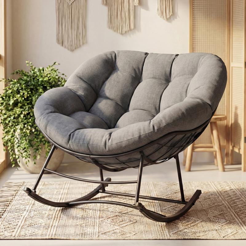 Silla mecedora tipo huevo extragrande y resistente Sweetcrispy con cojín, capazo de soportar hasta 204 kg (450 lbs), apta para todo tipo de clima, ideal para patio, jardín o sala de estar.