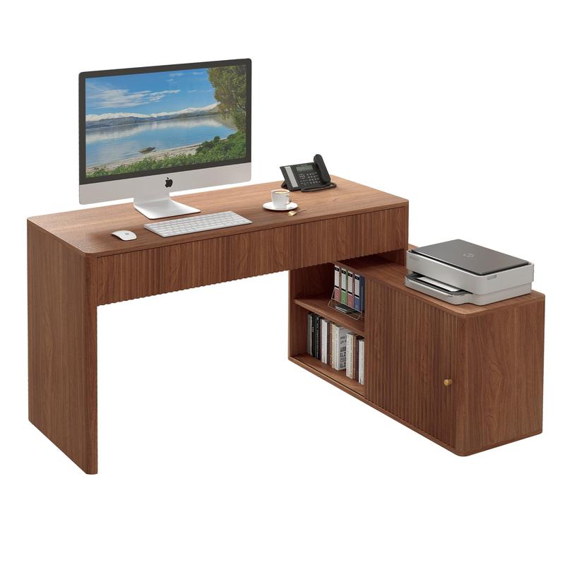 Escritorio moderno Giratree para PC con almacenamiento, escritorio esquinero en forma de L con cajones, escritorio para oficina en casa para dormitorio y espacios pequeños, para escribir, ejecutivo, estudio, trabajo, tocador.