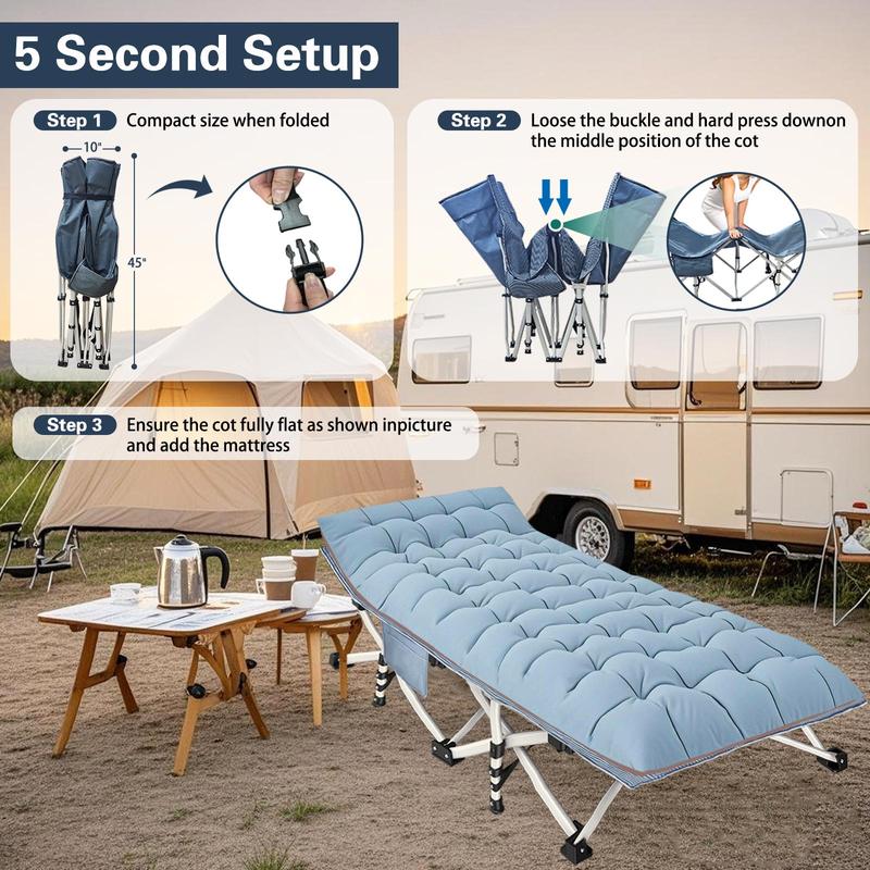 Cama plegable de camping para exteriores con colchón, cama para dormir resistente con bolsa de transporte, soporta hasta 408 kg, cama portátil para invitados para camping, viajes, uso en exteriores e interiores.