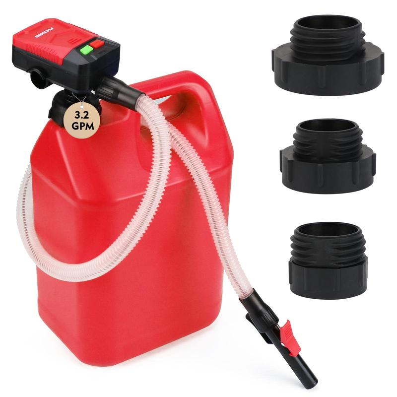 Bomba de transferencia de combustible automática SEDY - Sensor de parada automática, caudal de 3.2 GPM, portátil, juego de 3 adaptadores para bidones de gasolina, tamaño de 4.6 cm/1.8 pulgadas, 4 pilas AA, manguera duradera, herramienta y accesorios para