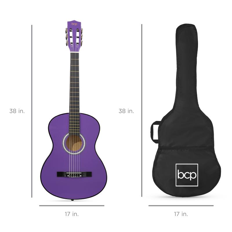 Kit de iniciación a la guitarra acústica para principiantes de 38 pulgadas con funda, correa y cuerdas.