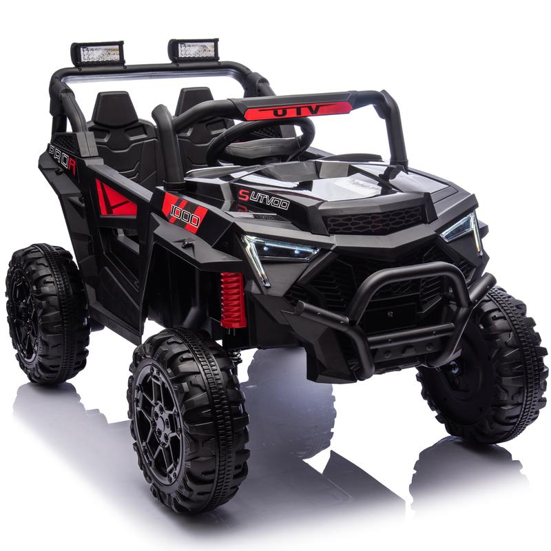 Coche todoterreno infantil UTV de 24 V y 400 W con control remoto, diseño de 4 ruedas, suspensión con amortiguación, luces LED, Bluetooth USB, indicador de batería, rueda motorizada, juguete para exteriores para niños de 3 años en adelante, diseño de cuat