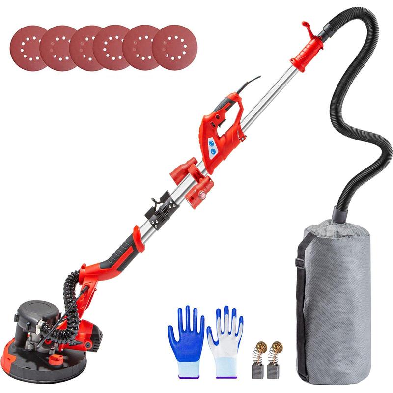 Lijadora de paneles de yeso VEVOR - Pulidora de hardware de alta potencia de 850 W con selector de velocidad de 6 niveles, diseño plegable, mango telescópico, tira de luz LED, bolsa de vacío y guantes, herramienta eléctrica de alta resistencia.