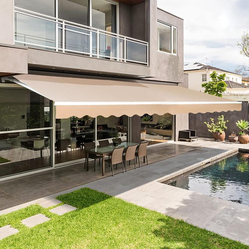 Toldo retráctil manual, resistente al agua, de poliéster, con manivela, para exteriores, ideal para patio, terraza, hogar, jardín o balcón. Toldo estético parasol.