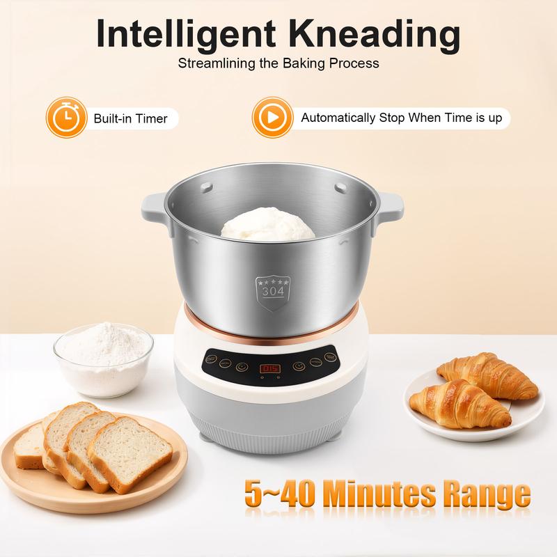 Mezcladora de masa de mesa CNCEST de 5 litros - 110 V 200 W estándar estadounidense, control digital con ajuste de temporizador, acero inoxidable 304 y ABS, función de fermentación, vaso medidor, herramienta separadora de huevos, recipiente liso fácil de 