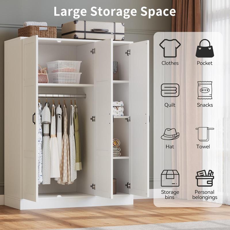 Armario moderno de madera blanca de 3 puertas FUSOU - Mueble de almacenamiento independiente con espejo de cuerpo entero, estantes ajustables, barra para colgar ropa, organizador de ropa, se envía en 2 paquetes para la organización del armario del dormito